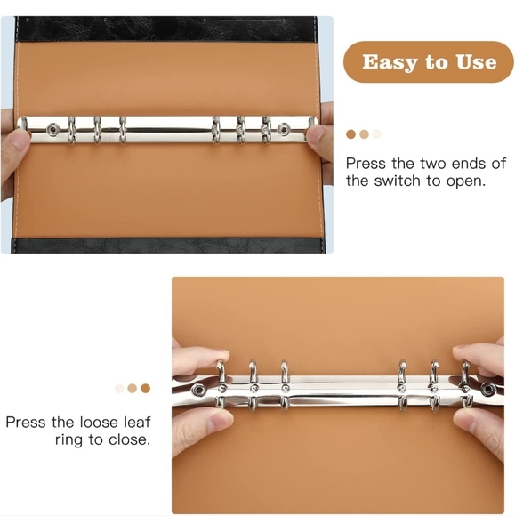 A5 Binder, 6-Ring PU Leather Loose-Leaf Notebook - Picture 5 of 5